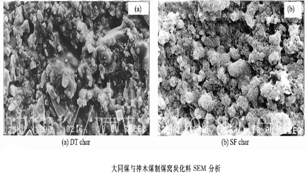 图为大同煤与神木煤制蜂窝炭化料SEM分析